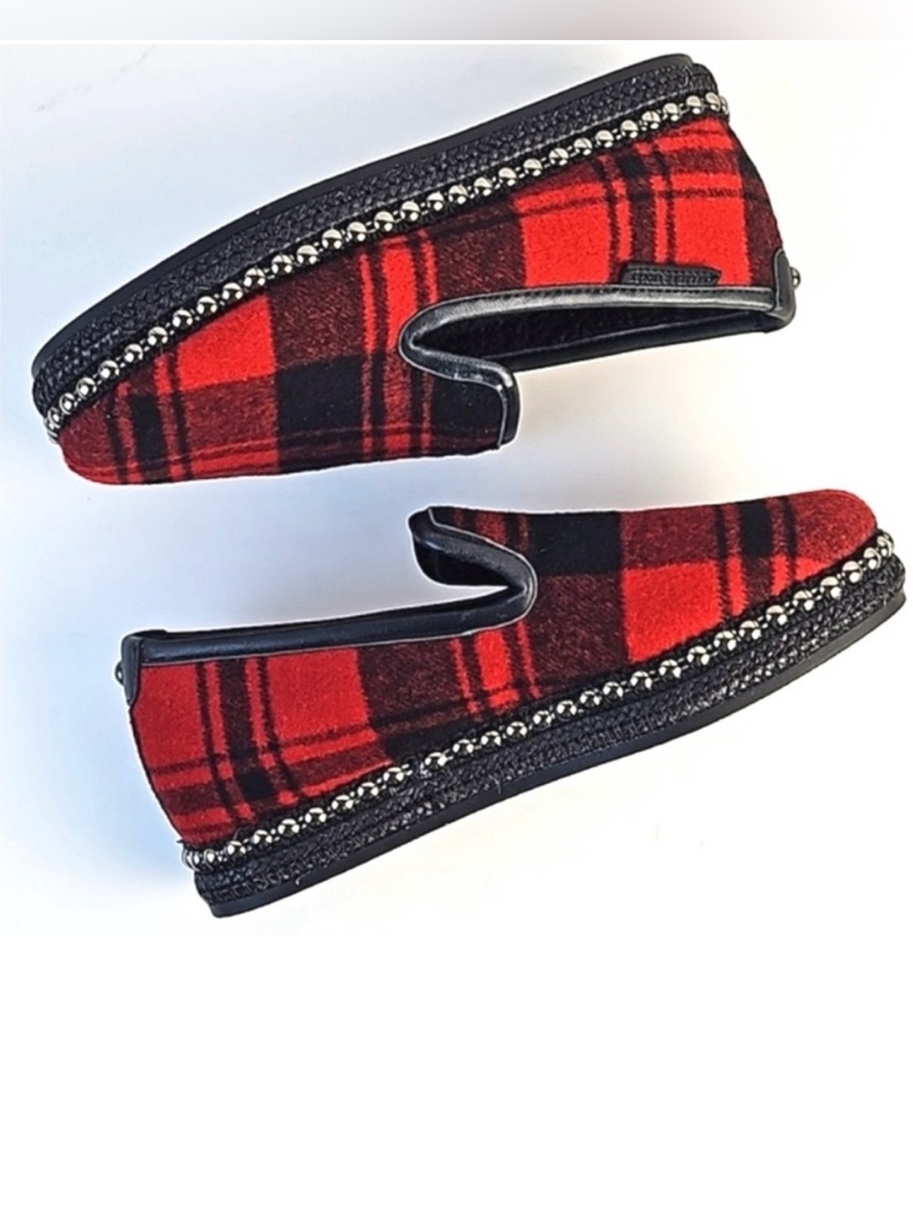 Chelsea & Violet 6.5 Red Plaid Slip-On Loafer Slipper Decorative Trim Loungewear